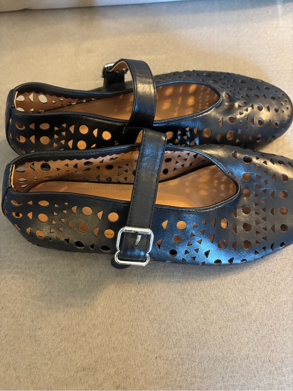 Women's Black Perforated Mary Jane Flats